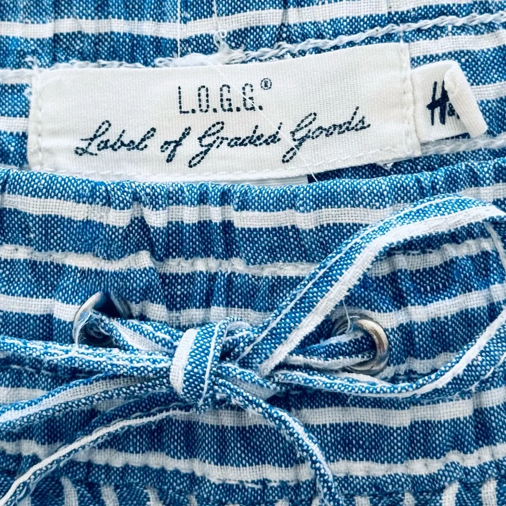 Women’s Size 4 Blue/White Stripe Linen Pull On Taper Leg Trousers